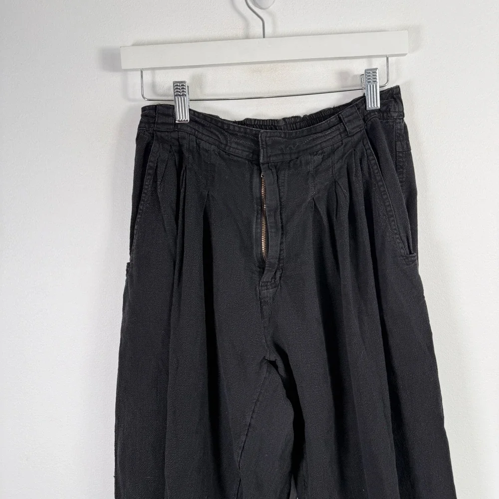 Free People Lotta Love Cotton Trousers Black Pleated Relaxed Boho Womens 2